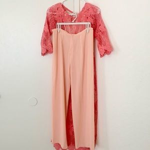 NEW coral lace Vietnamese traditional dress áo dài